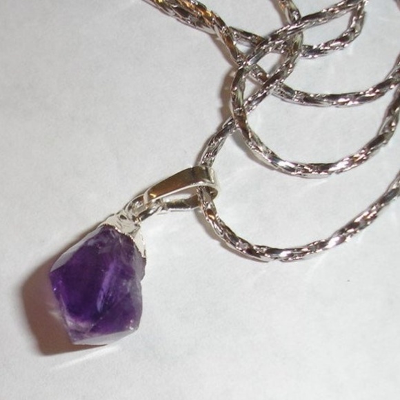 Blessed Moon Artifacts Jewelry - Amethyst drop pendant necklace stainless steel 18"